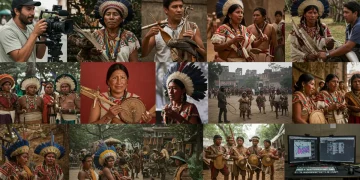 Montaje vibrante de escenas que representan el auge de los documentales mexicanos y su impacto cultural.