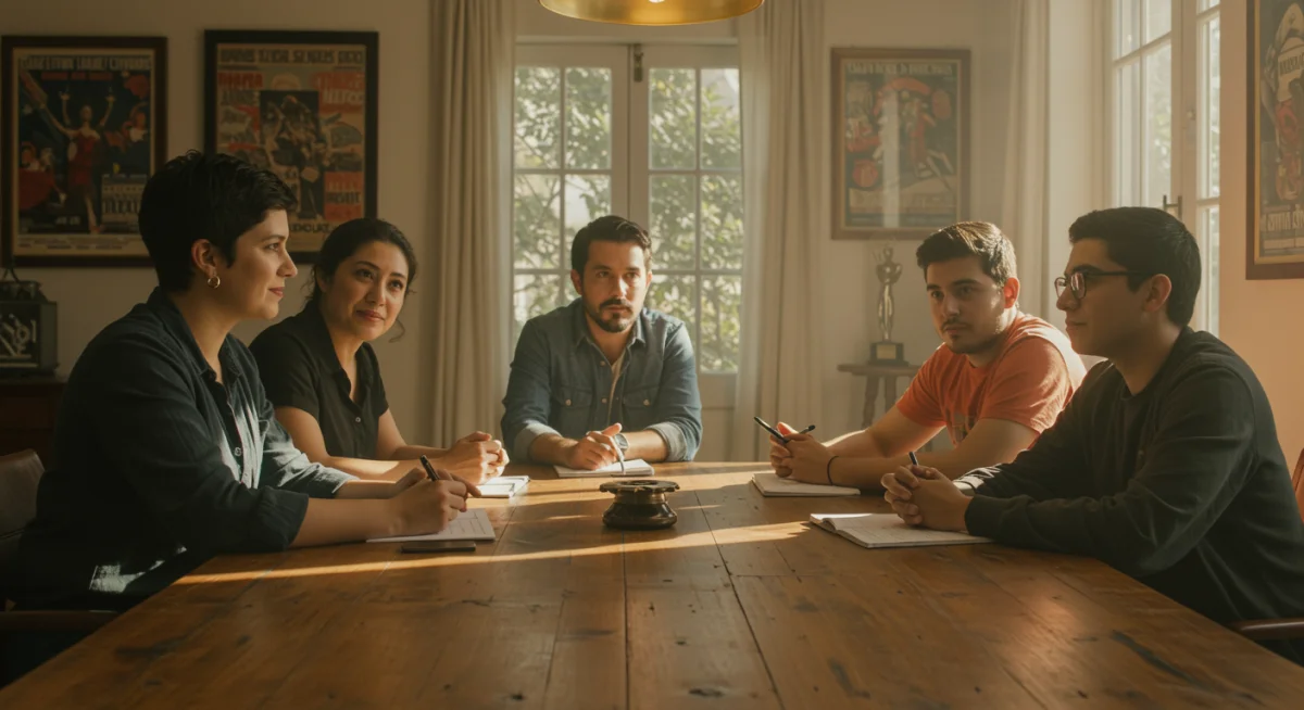 Directores y productores mexicanos en una mesa de discusión, colaborando sobre estrategias para enfrentar los desafíos de la industria.