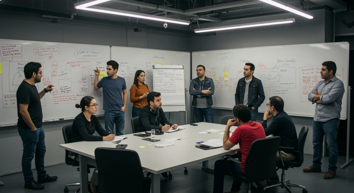 Productores y guionistas mexicanos y turcos colaborando en una coproducción internacional de televisión.