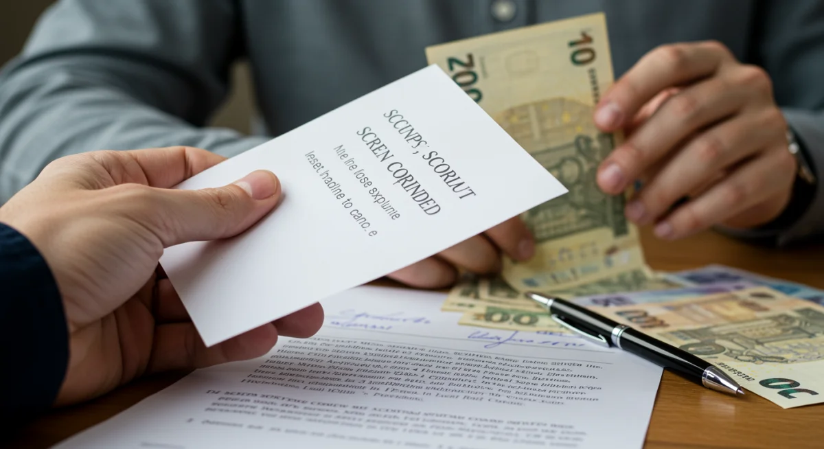 Mano sosteniendo un guion con billetes internacionales y un contrato firmado de fondo, representando un acuerdo exitoso de venta de guion a productoras internacionales.