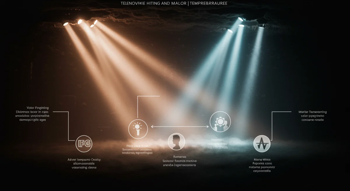 Diagrama de iluminación volumétrica y temperaturas de color en una escena de telenovela