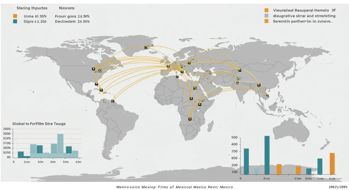 Mapa global mostrando la distribución y el alcance internacional del cine mexicano vía streaming.