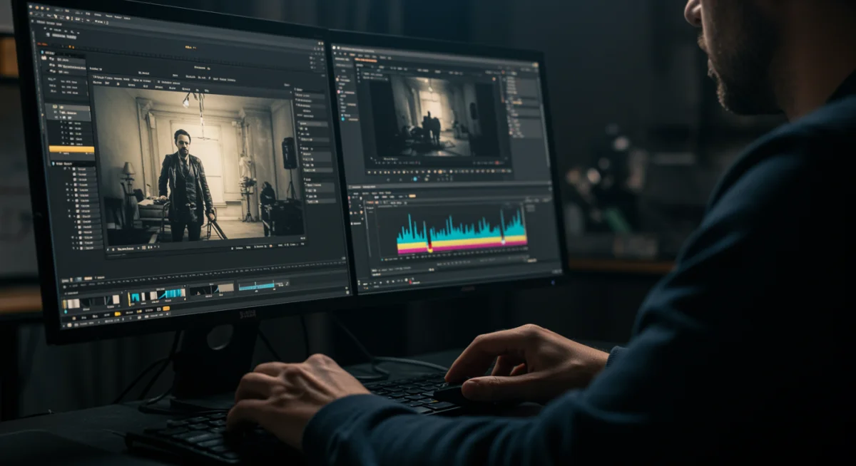 Editor de cine utilizando software de IA para efectos visuales