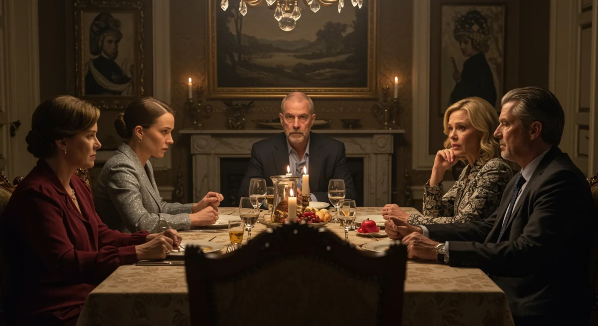 Escena de cena familiar tensa en 'La Jaula de Oro', revelando conflictos internos y secretos.