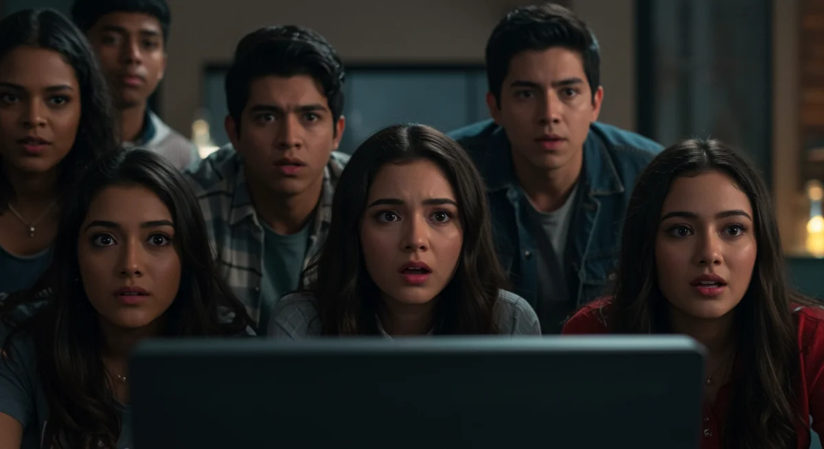 Jóvenes espectadores mexicanos inmersos en una serie, reflejando el poder de enganche de las tramas.