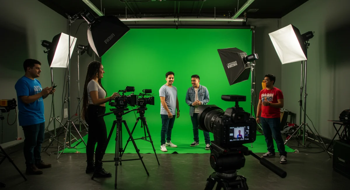 Estudio de producción avanzado para videos de formato corto con equipo profesional.