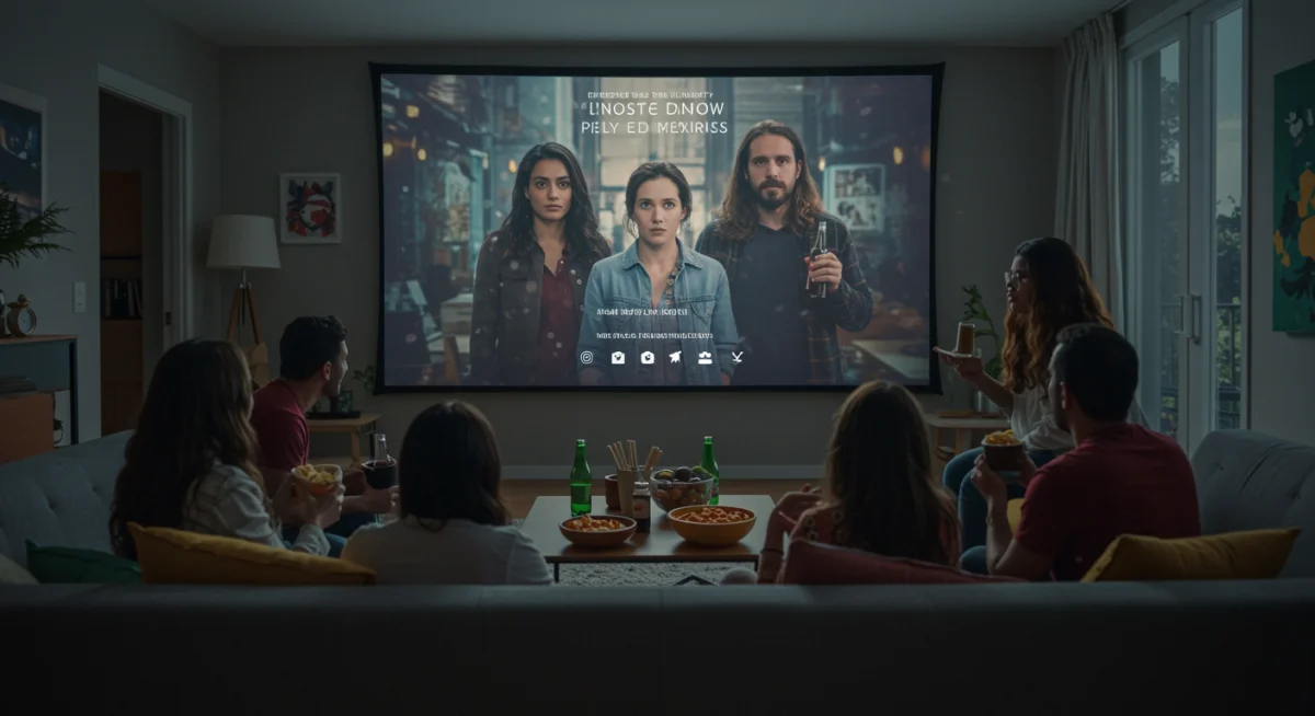 Familia mexicana disfrutando de una serie europea en streaming en su sala de estar