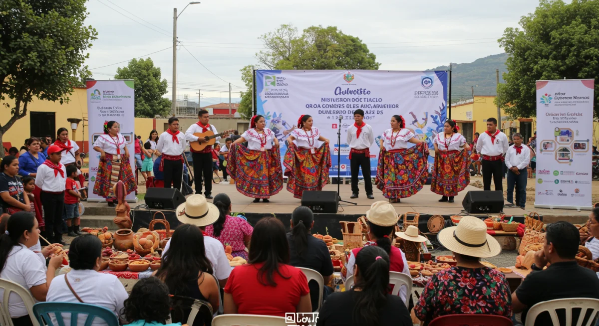 Festival cultural comunitario en México, mostrando la riqueza de las tradiciones y el impacto del apoyo gubernamental.