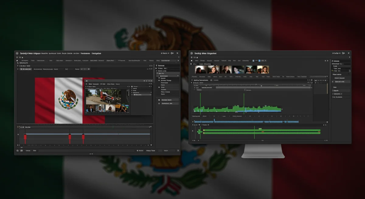 Comparativa de interfaces de software de edición de video, destacando la complejidad y facilidad de uso.