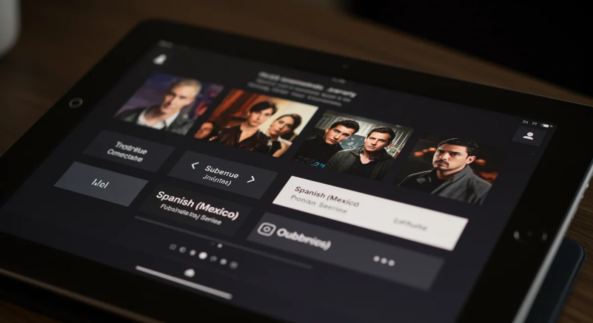 Interfaz de plataforma de streaming con opciones de subtítulos en español mexicano