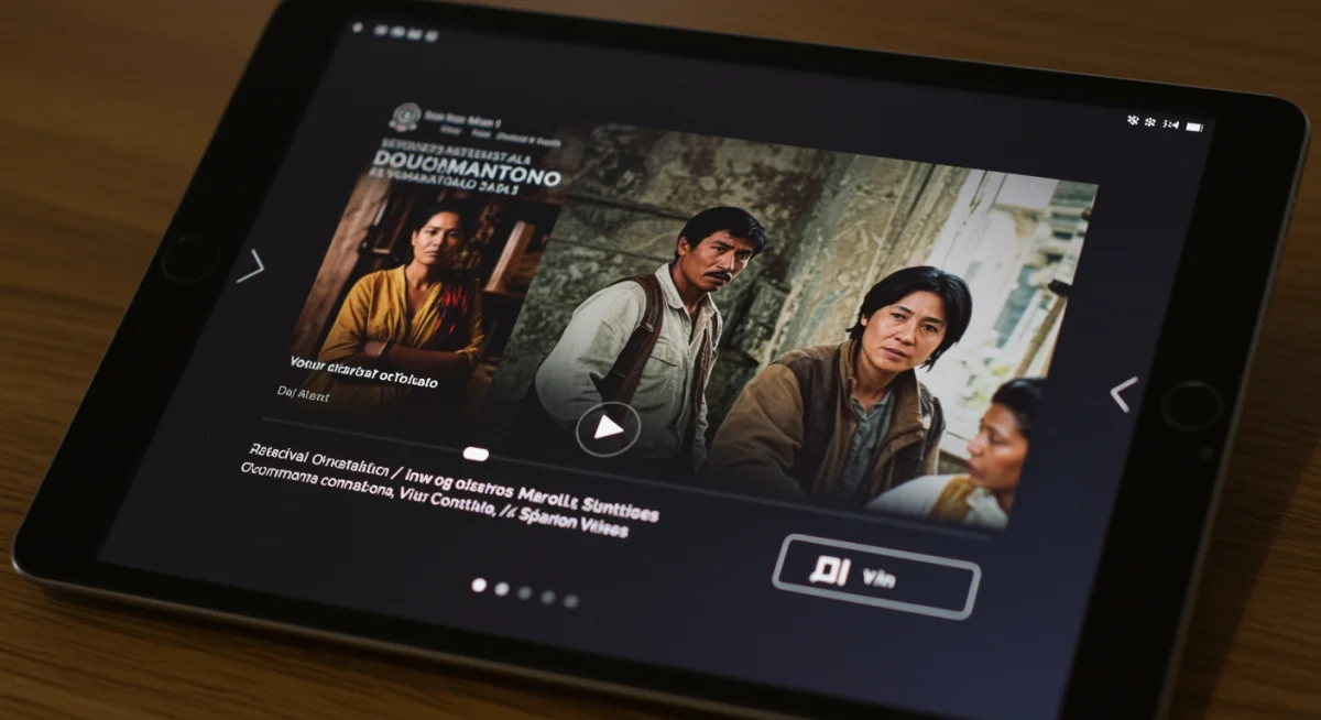 Interfaz de plataforma de streaming con opciones de subtítulos precisos para documentales.