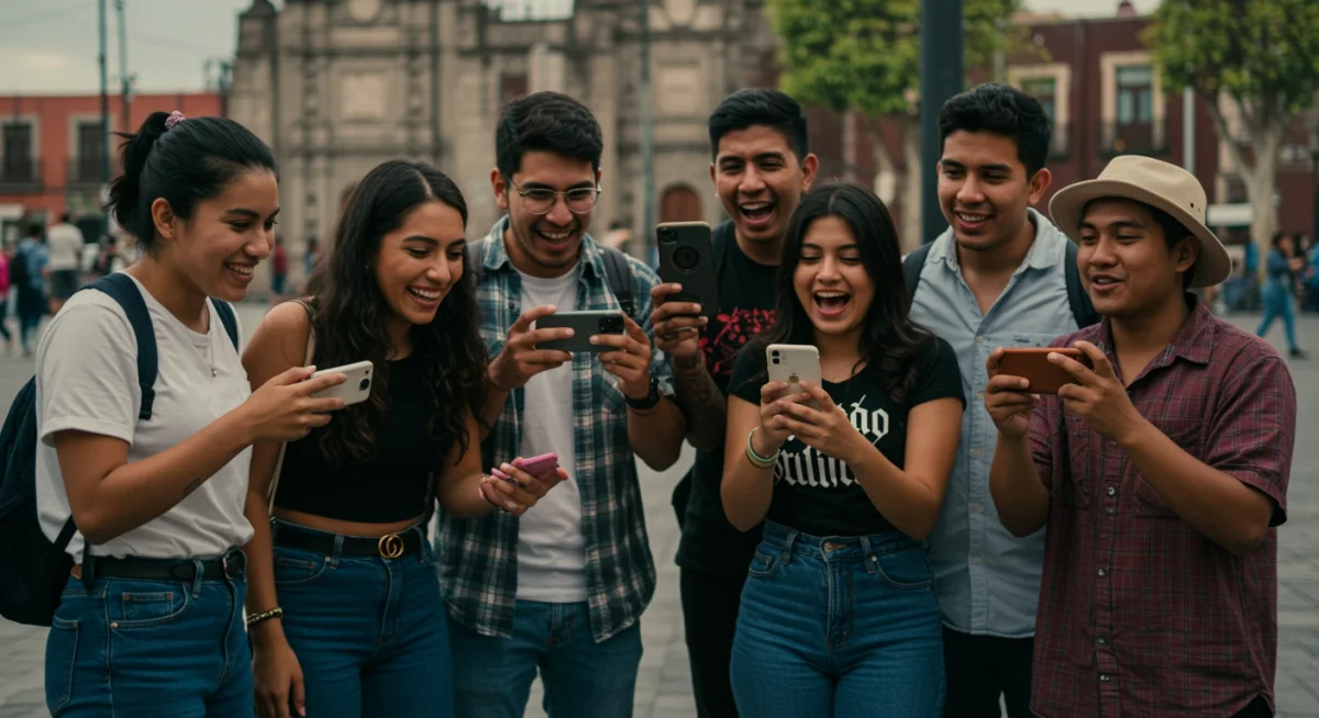 Jóvenes mexicanos interactuando con videos cortos en redes sociales