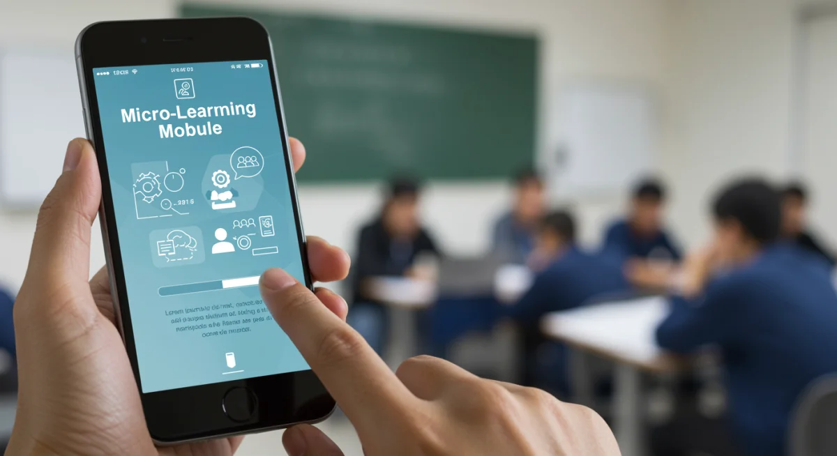 Módulo de micro-aprendizaje interactivo en pantalla de smartphone.