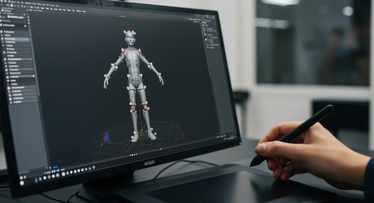 Detalle de personaje 3D animado con captura de movimiento en estudio mexicano