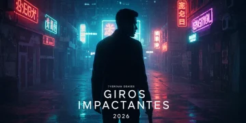 Póster de serie mexicana de misterio 2026 con figura en sombras y luces de neón