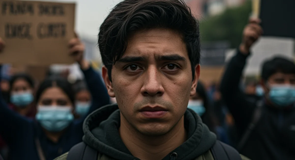 Protagonista con expresión determinada frente a un escenario de descontento social en México 2026.