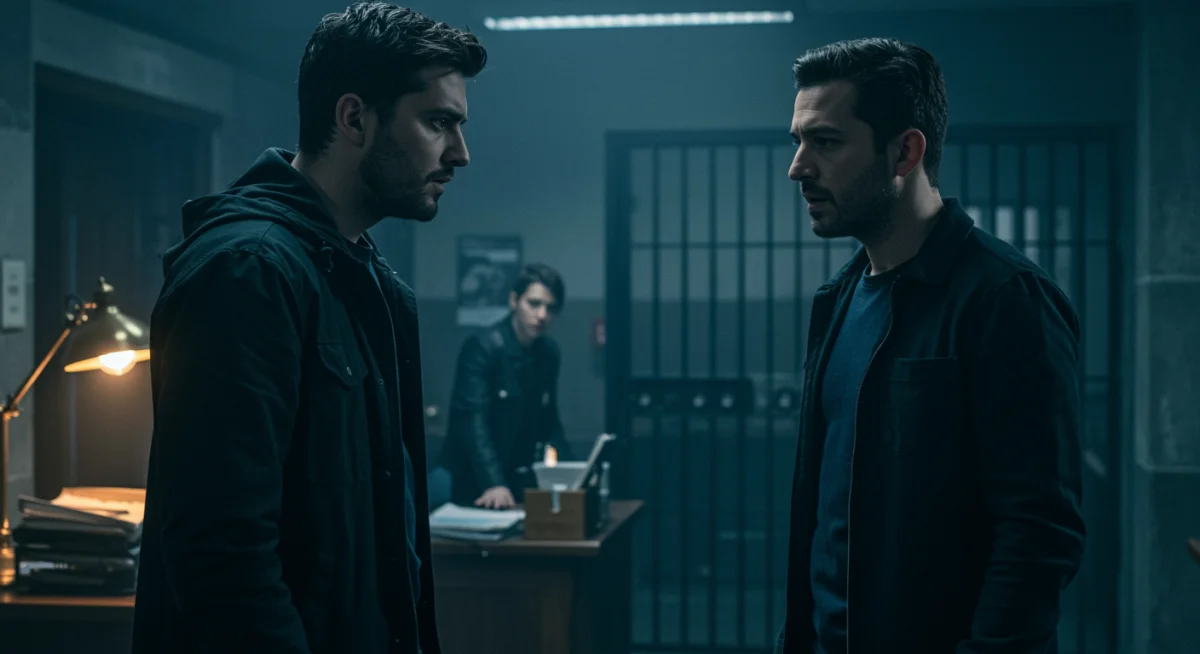Dos protagonistas de "Entre Sombras y Luces" en un tenso diálogo, clave para la trama.