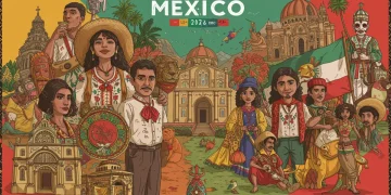Ilustración vibrante de series mexicanas aclamadas por la crítica en 2026, con elementos culturales y personajes diversos.