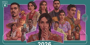 Ilustración vibrante de diversas escenas de series web mexicanas, con personajes y elementos culturales, señalando la innovación de 2026.