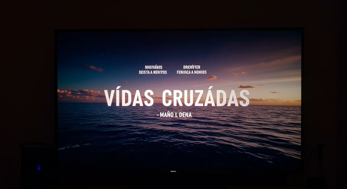 Pantalla de televisión mostrando el título 'Vidas Cruzadas' en su estreno
